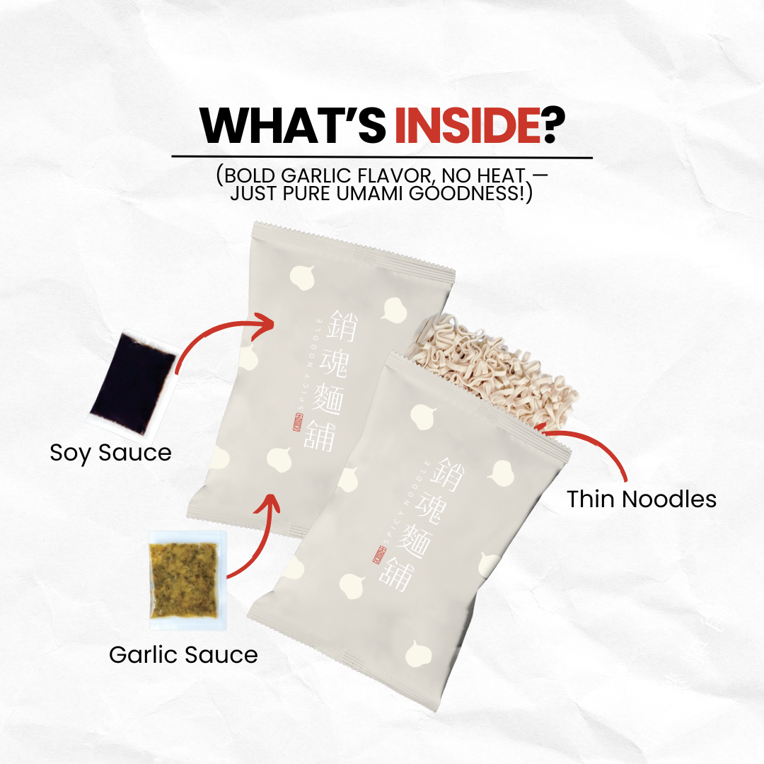 Ingredients & sauce packets for garlic flavored noodles