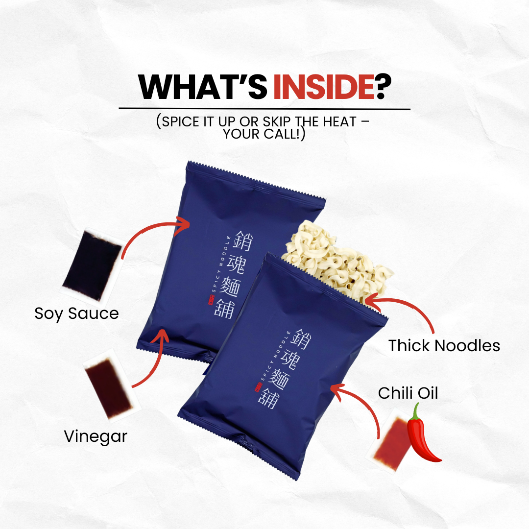 Ingredients & sauce packets for Master Spicy thick noodles